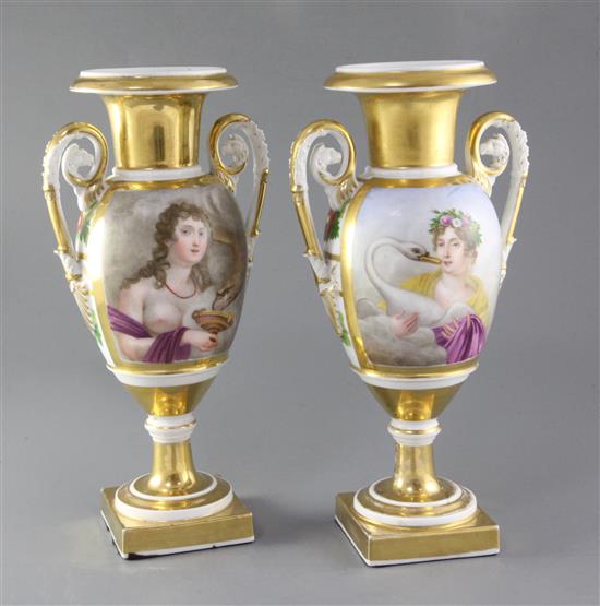 A pair of Paris gilt porcelain vases, 13.25in.